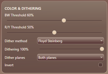 Color &amp; Dithering group with thresholds, method, strength and plane selection