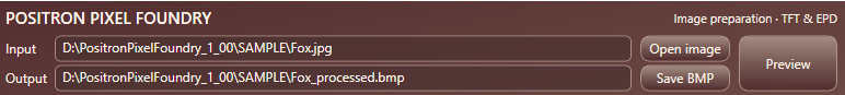 Input, Output, Open image, Save BMP and Preview controls