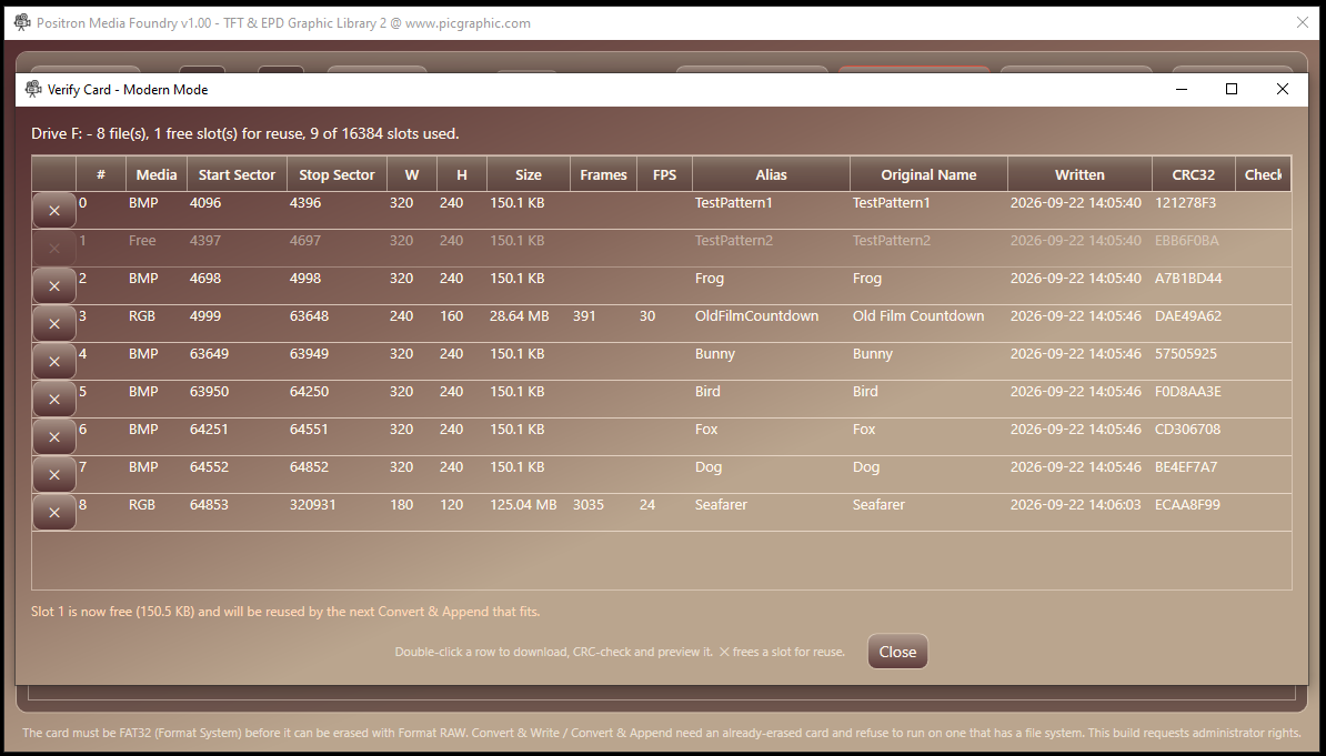 The free slot remains visible between live files; it is not the end of the table.