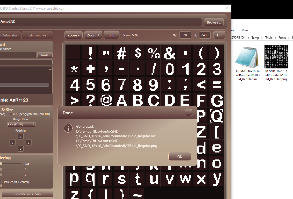 Glass-themed generation-complete message listing output files