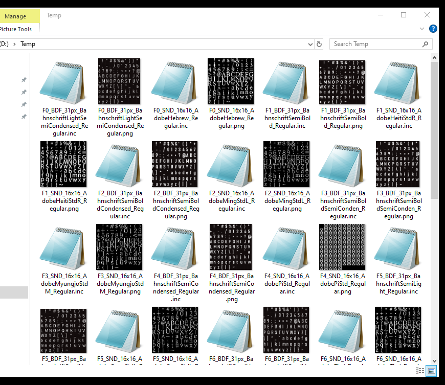 Output folder containing generated INC files and PNG previews