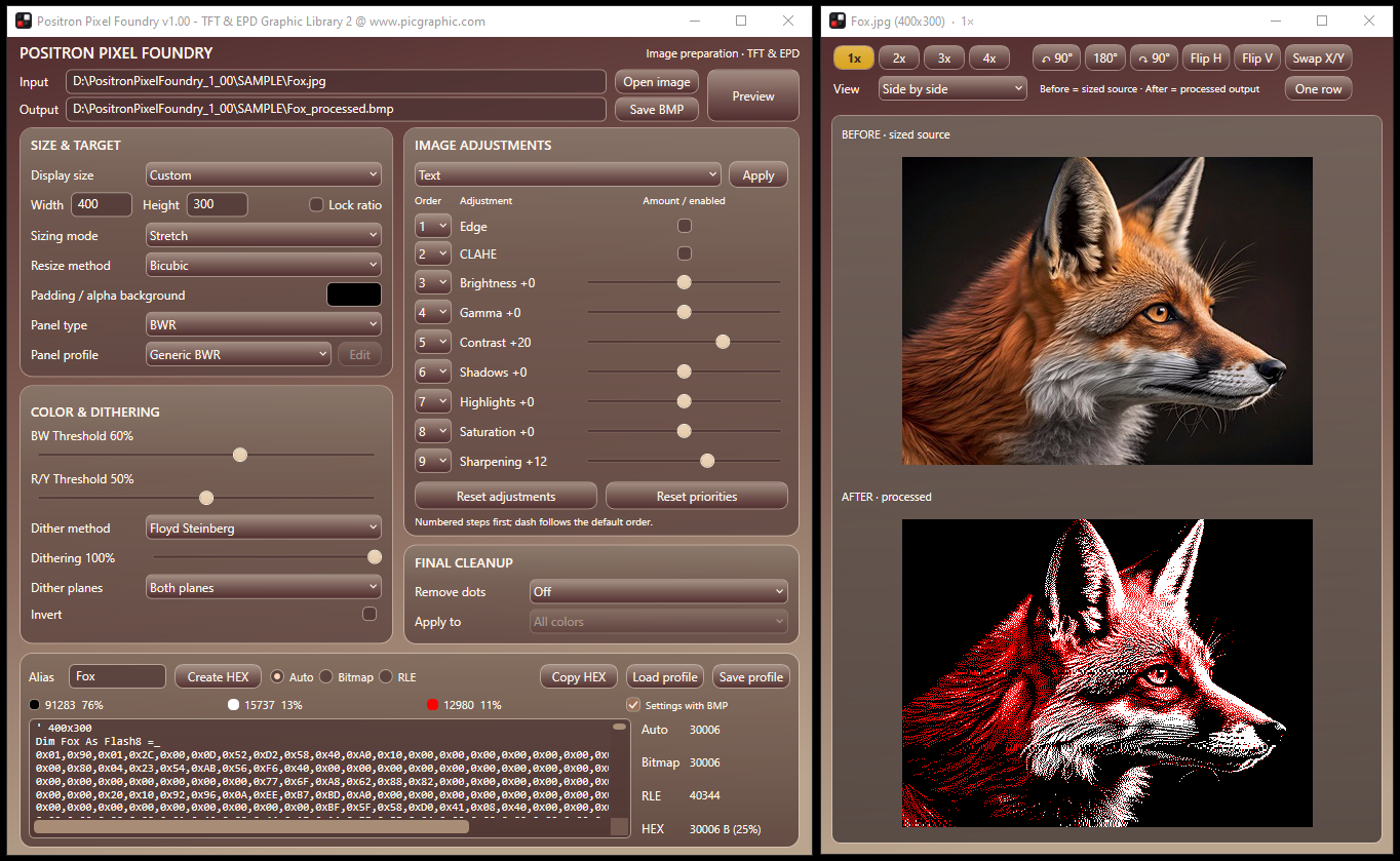 Positron Pixel Foundry v1.00 - main workspace and live preview