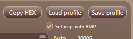 Copy HEX, Load profile, Save profile and Settings with BMP controls