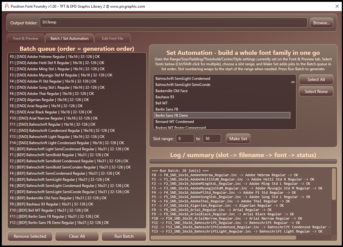 Batch queue and set automation controls in Positron Font Foundry